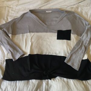 Black, white, and Grey long sleeve knit top